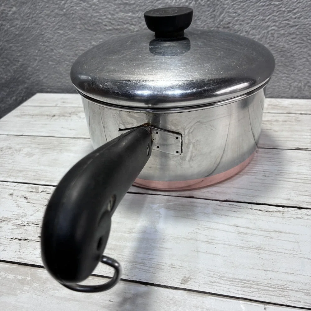 Vintage Revere Ware Stainless Steel Copper Clad Saucepan Pot with Lid